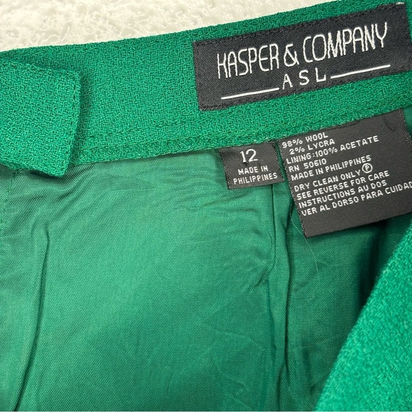 Vintage Emerald Green Wool Midi Pencil Skirt Sz 6 Back Slit Button KASPER ASL - Picture 5 of 5